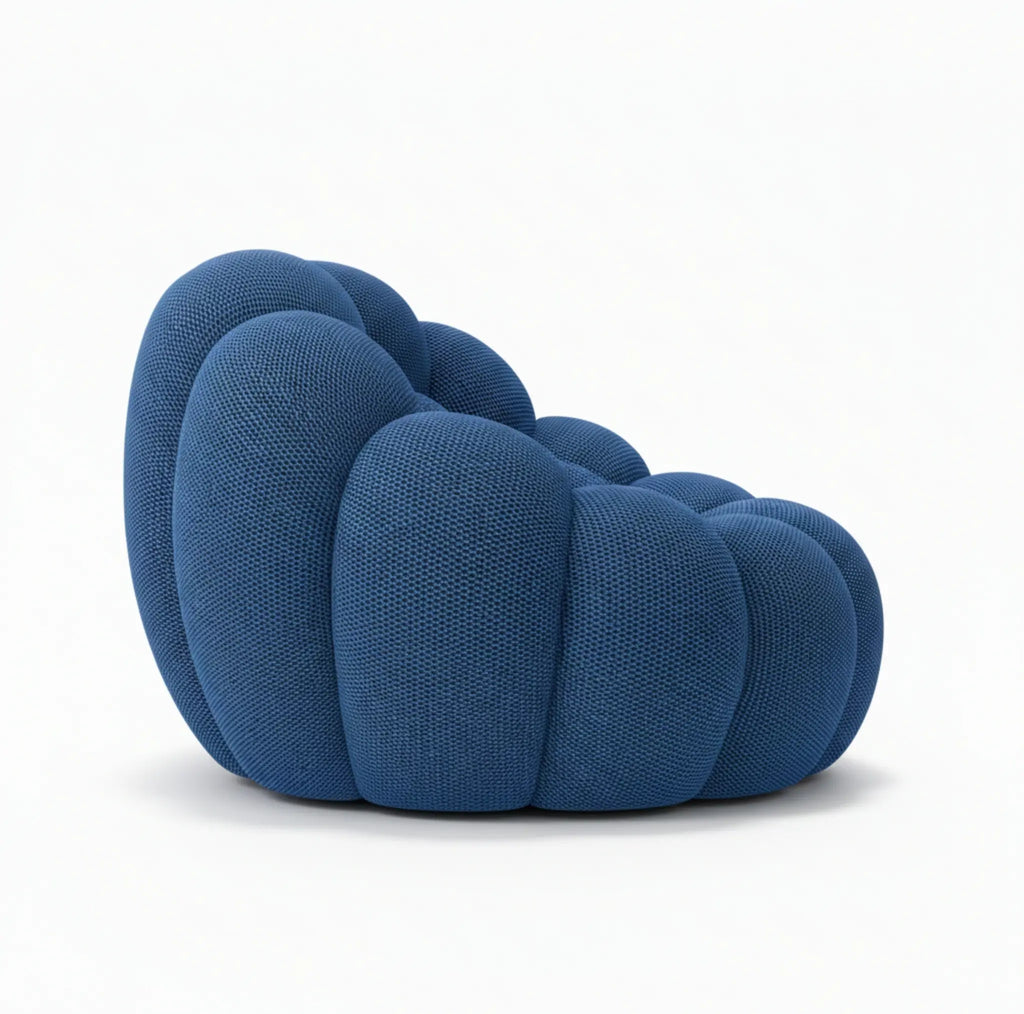Fauteuil bubble bleu vue de côté
